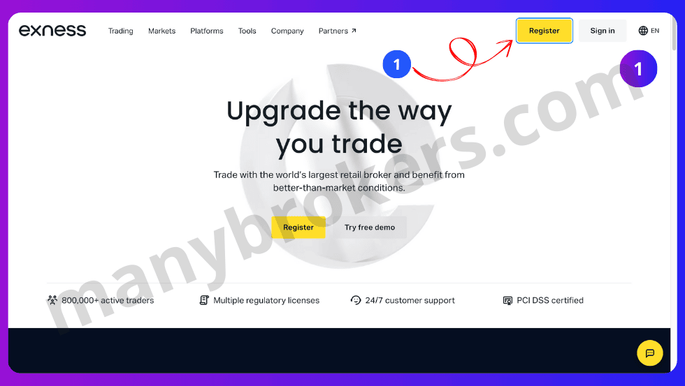 Главная страница Exness